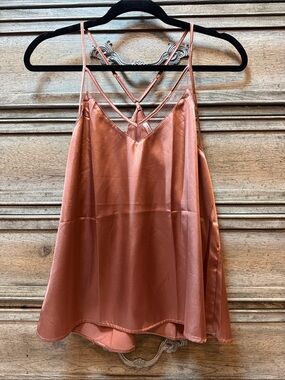 Satin Strappy Cami Tank Top — Rust